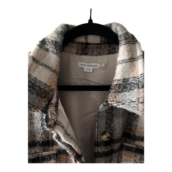 NWT Good American Plaid Shacket in Neutral - Picture 6 of 7